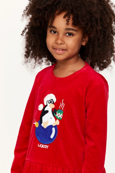 Resim 2-8 Yaş Kız Çocuk Kadife Pijama-Cpk - 407-Yeni Yıl Kırmızısı