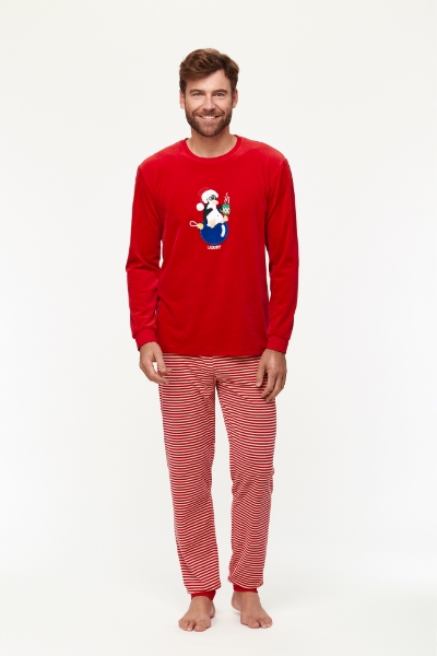 Resim Erkek Kadife Pijama-Cpa - 407-Yeni Yıl Kırmızısı