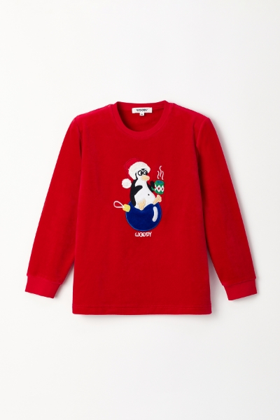 Resim 2-8 Yaş Erkek Çocuk Kadife Pijama-Cpa - 407-Yeni Yıl Kırmızısı