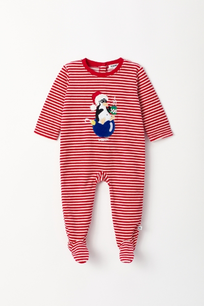 Resim Pamuklu Bebek Tulum-Cra - 966-Kırmızı Beyaz Çizgili