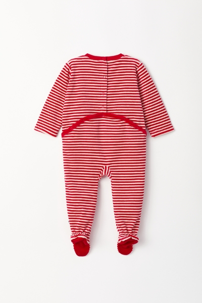 Resim Pamuklu Bebek Tulum-Cra - 966-Kırmızı Beyaz Çizgili
