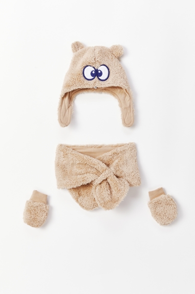 Resim Bebek Şapka Seti-Lws - 278-Bej