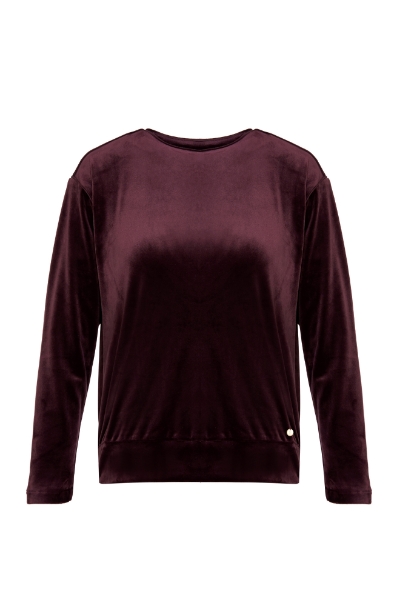 Resim V yaka kadife bluz-Thb - 333-Şarap Rengi