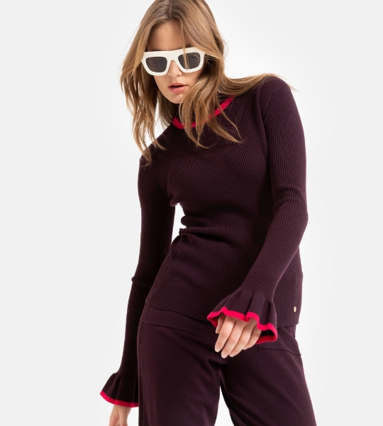 Resim Balıkçık yaka triko kazak-Mhb - 333-Şarap Rengi