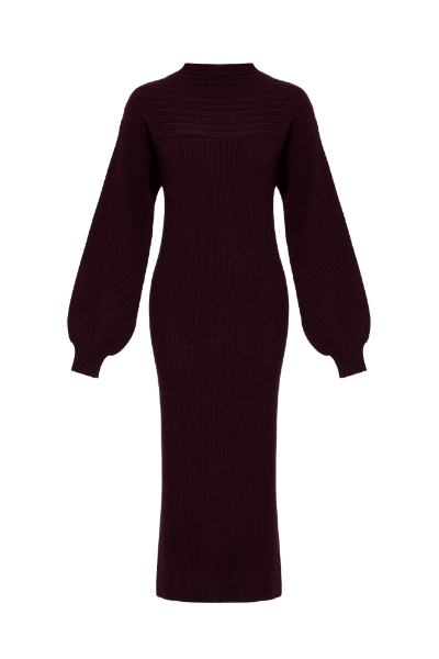Resim Balıkçı yaka triko uzun elbise-Mda - 333-Şarap Rengi