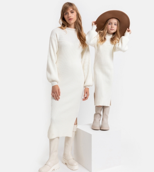 Resim Balıkçı yaka triko uzun elbise-Mda - 169-Vanilya Rengi