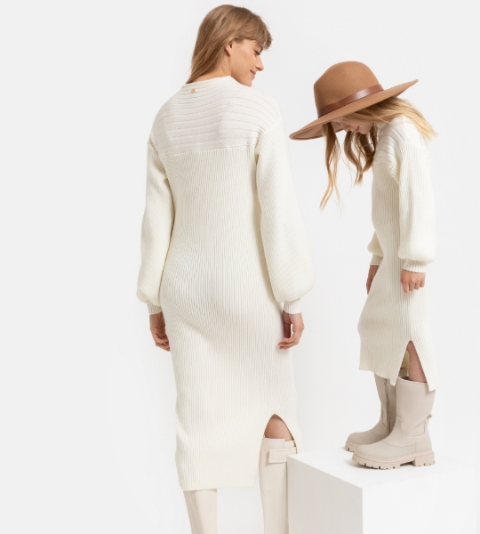 Resim Balıkçı yaka triko uzun elbise-Mda - 169-Vanilya Rengi