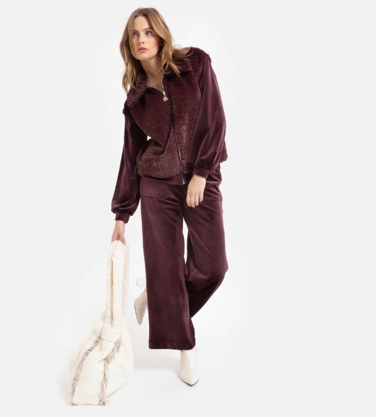 Resim Geniş paça kadife pantolon-The - 333-Şarap Rengi
