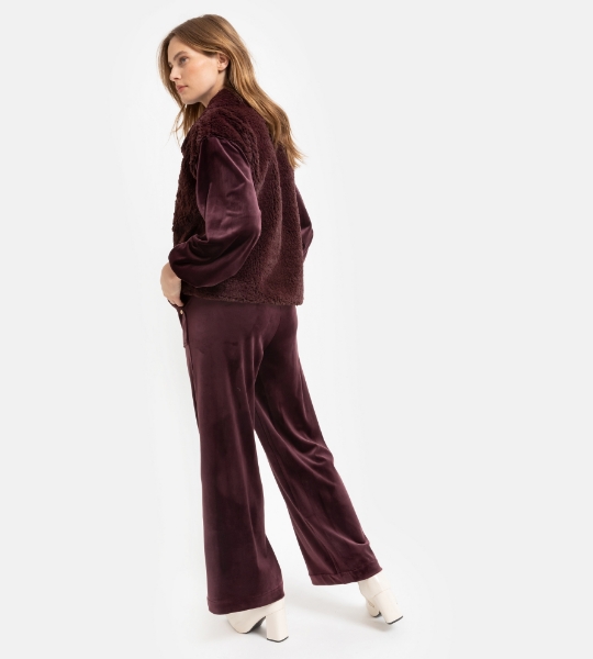 Resim Geniş paça kadife pantolon-The - 333-Şarap Rengi