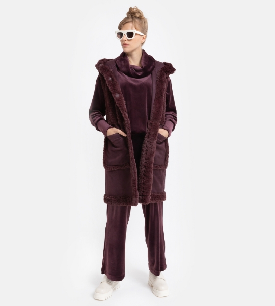 Resim Parça cep detaylı yapay kürk yelek-Tnc - 333-Şarap Rengi
