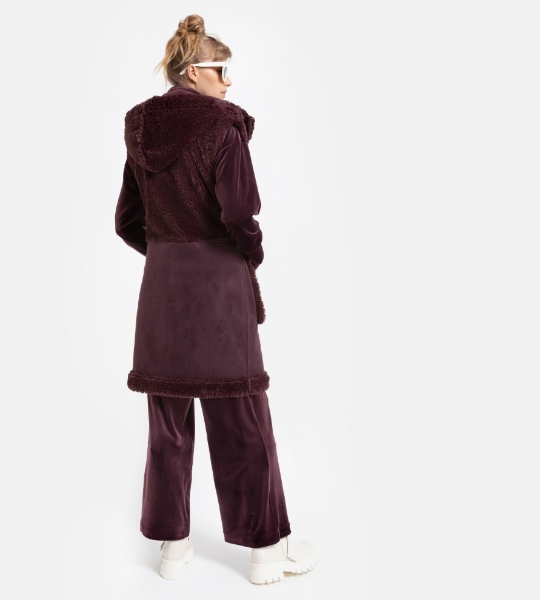 Resim Parça cep detaylı yapay kürk yelek-Tnc - 333-Şarap Rengi