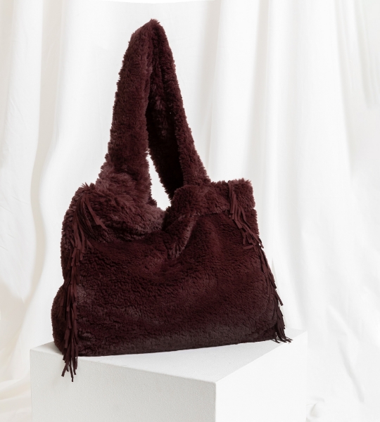 Resim Yapay kürk tote çanta-Tba - 333-Şarap Rengi