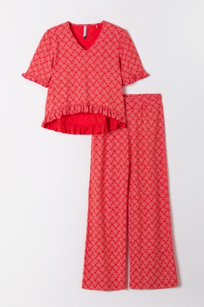 Resim Kadın Pijama-Nzn - 956-Kırmızı Puantiyeli