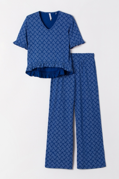 Resim Kadın Pijama-Nzn - 966-Mavi Puantiyeli