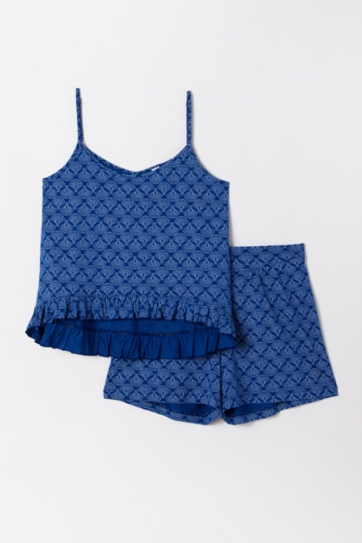 Resim Kadın Pijama-Zlh - 966-Mavi Puantiyeli