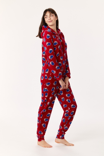 Resim Kadife Unisex Tulum-One - 908-Koyun Baskılı Kırmızı