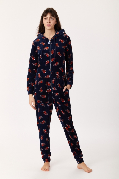 Resim Kadife Unisex Tulum-One - 906-Sincap Desenli Lacivert 