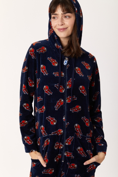 Resim Kadife Unisex Tulum-One - 906-Sincap Desenli Lacivert 