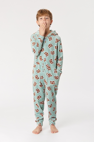 Resim 10-16 Yaş Kadife Unisex Tulum-One - 910-Baykuş Baskılı Mavi