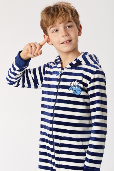 Resim Kadife Unisex Tulum-One - 928-Koyun Temalı Çizgili Lacivert