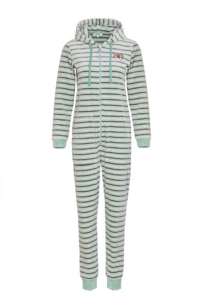 Resim 10-16 Yaş Kadife Unisex Tulum-One - 938-Baykuş Temalı Çizgili Açık Mavi