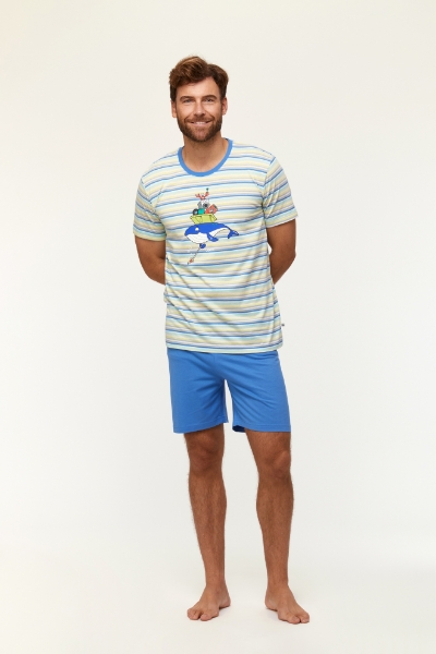 Resim Erkek Pijama-Pss - 904-Balina Temalı Çizgili Mavi