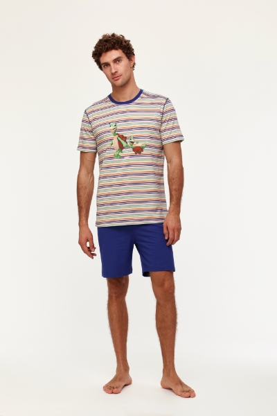 Resim Erkek Pijama-Pus - 906-Kaplumbağa Temalı Çizgili Turuncu