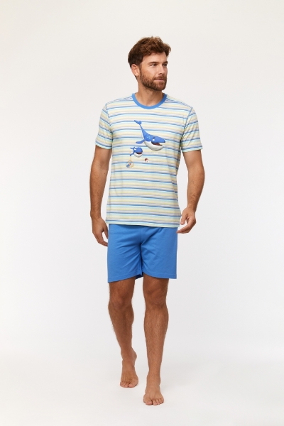 Resim Erkek Pijama-Pus - 904-Balina Temalı Çizgili Mavi