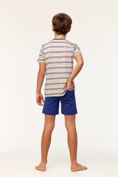 Resim 2-8 Yaş Erkek Çocuk Pijama-Pus - 906-Kaplumbağa Temalı Çizgili Turuncu