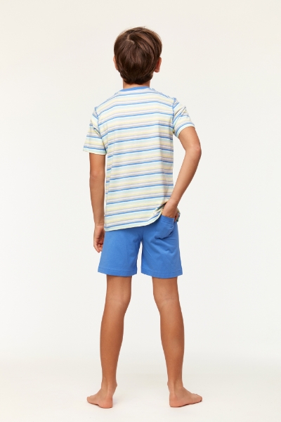 Resim 2-8 Yaş Erkek Çocuk Pijama-Pus - 904-Balina Temalı Çizgili Mavi