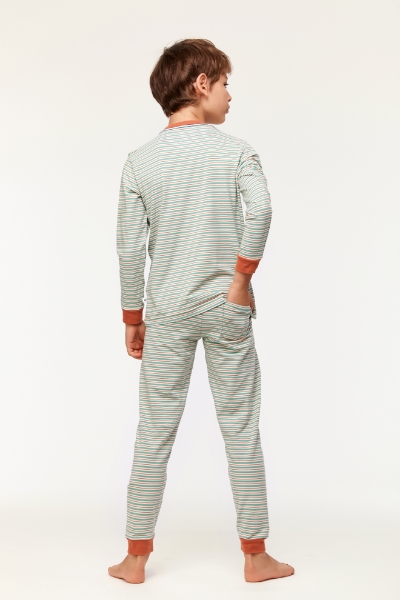 Resim 2-8 Yaş Erkek Çocuk Pijama-Plc - 914-Kaplumbağa Temalı Çizgili Turuncu