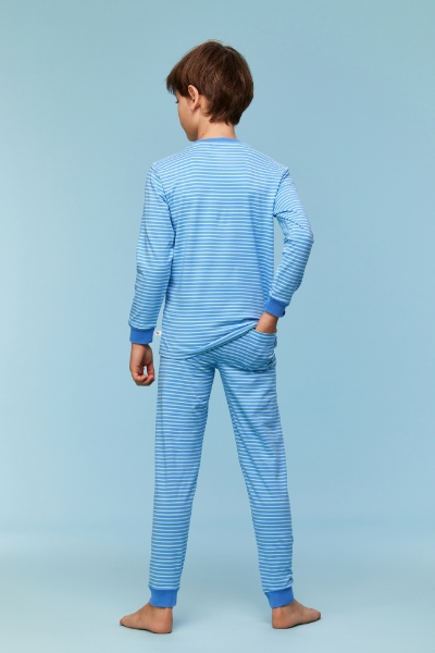 Resim 2-8 Yaş Erkek Çocuk Pijama-Plc - 913-Balina Temalı Çizgili Mavi