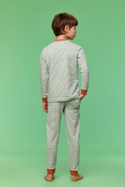 Resim 10-16 Yaş Erkek Çocuk Pijama-Plc - 914-Kaplumbağa Temalı Çizgili Turuncu