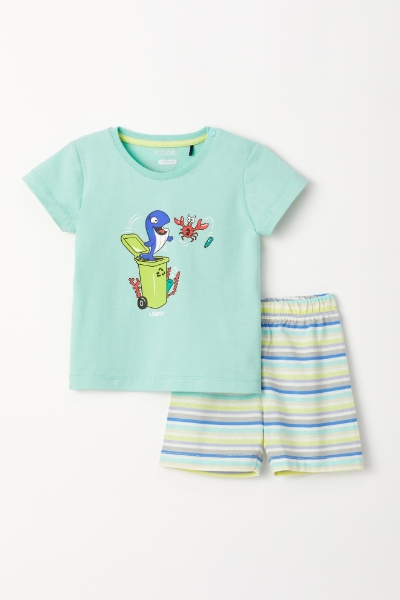 Resim Pamuklu Erkek Bebek Pijama-Pss - 702-Su Yeşili