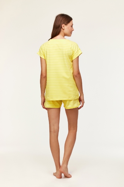 Resim Kadın Pijama-Pzg - 918-Tukan Temalı Çizgili Sarı
