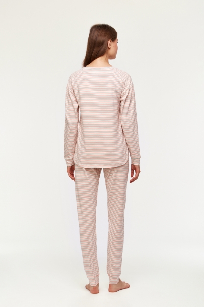 Resim Kadın Pijama-Pzb - 917-Kaplumbağa Temalı Çizgili Pembe