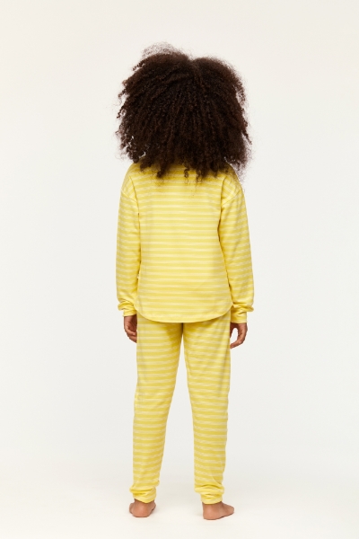 Resim 10-16 Yaş Kız Çocuk Pijama-Pzb - 918-Tukan Temalı Çizgili Sarı