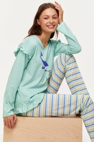 Resim Kadın Pijama-Plg - 702-Su Yeşili