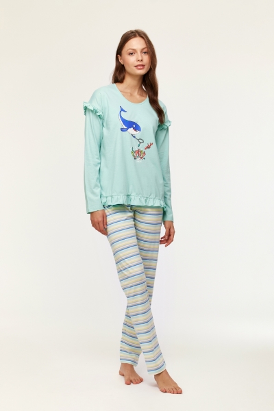 Resim Kadın Pijama-Plg - 702-Su Yeşili