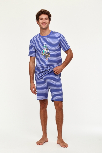 Resim Erkek Pijama-Pza - 915-Tukan Temalı Çizgili Ekru