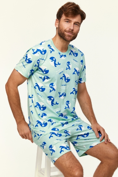 Resim Erkek Pijama-Pza - 910-Balina Baskılı Mavi