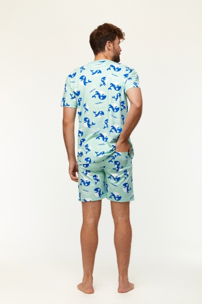 Resim Erkek Pijama-Pza - 910-Balina Baskılı Mavi