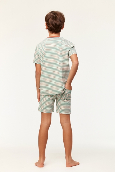 Resim 2-8 Yaş Erkek Çocuk Pijama-Pza - 914-Kaplumbağa Temalı Çizgili Turuncu