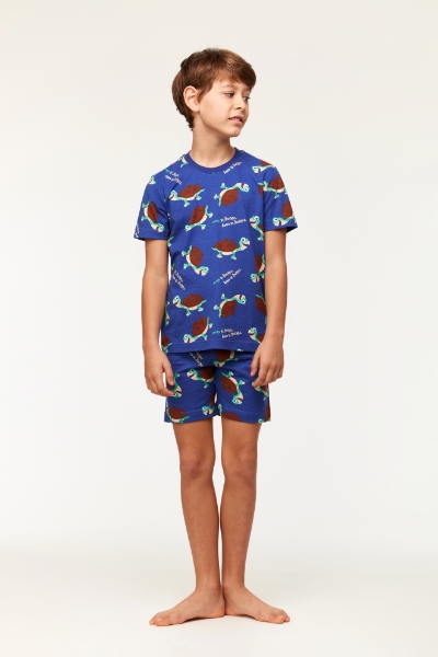 Resim 2-8 Yaş Erkek Çocuk Pijama-Pza - 911-Kaplumbağa Baskılı Lacivert