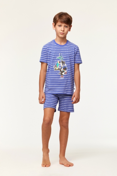 Resim 10-16 Yaş Erkek Çocuk Pijama-Pza - 915-Tukan Temalı Çizgili Ekru