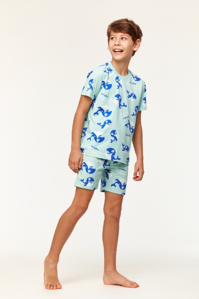 Resim 2-8 Yaş Erkek Çocuk Pijama-Pza - 910-Balina Baskılı Mavi