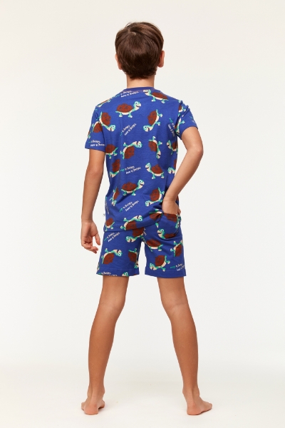 Resim 10-16 Yaş Erkek Çocuk Pijama-Pza - 911-Kaplumbağa Baskılı Lacivert