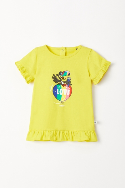 Resim Pamuklu Kız Bebek Pijama-Tun - 651-Sarı