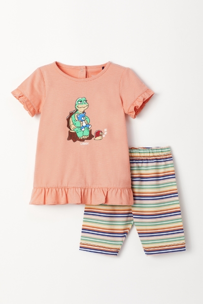 Resim Pamuklu Kız Bebek Pijama-Tun - 491-Pudra Pembesi