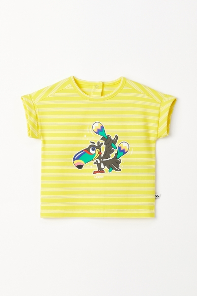 Resim Pamuklu Kız Bebek Pijama-Pzg - 918-Tukan Temalı Çizgili Sarı